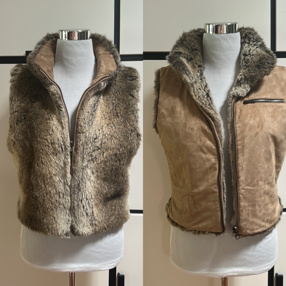 SKEA Reversible Vest Womens small Faux Fur Full Zip Luxury Mountain Ski Winter